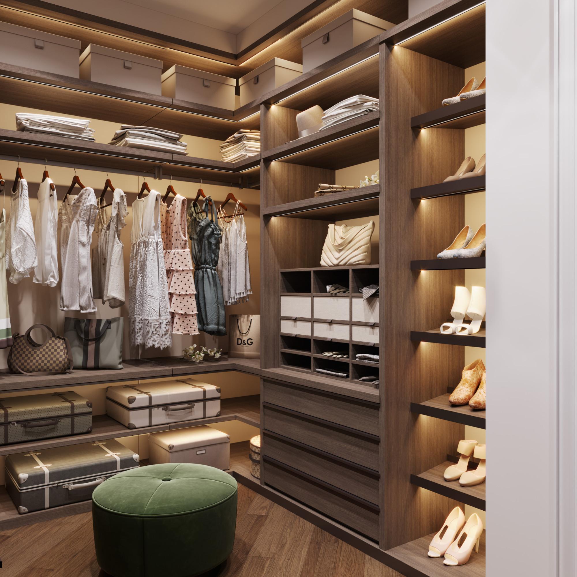Dressing room in the master bedroom made in the style of Neoclassicism Contemporary