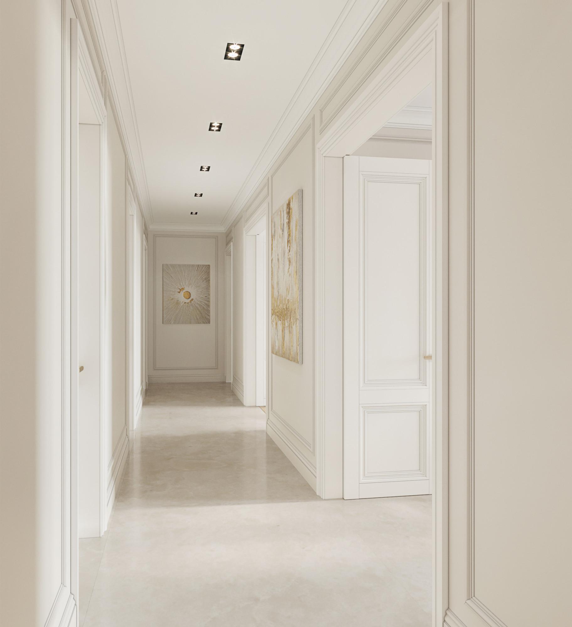 Hall to the master bedroom made in the style of Contemporary Eclecticism Neoclassicism