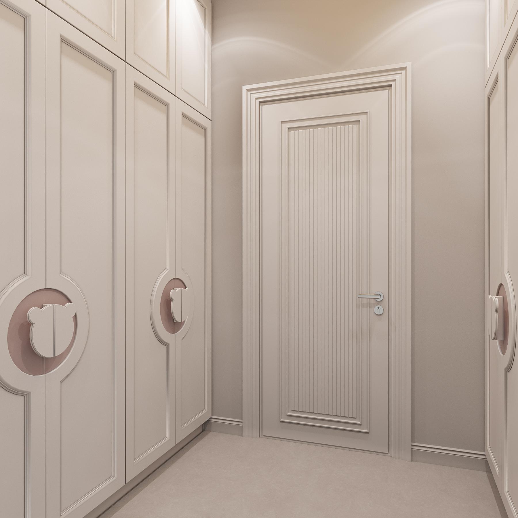 Dressing room in the nursery room made in the style of Contemporary classics