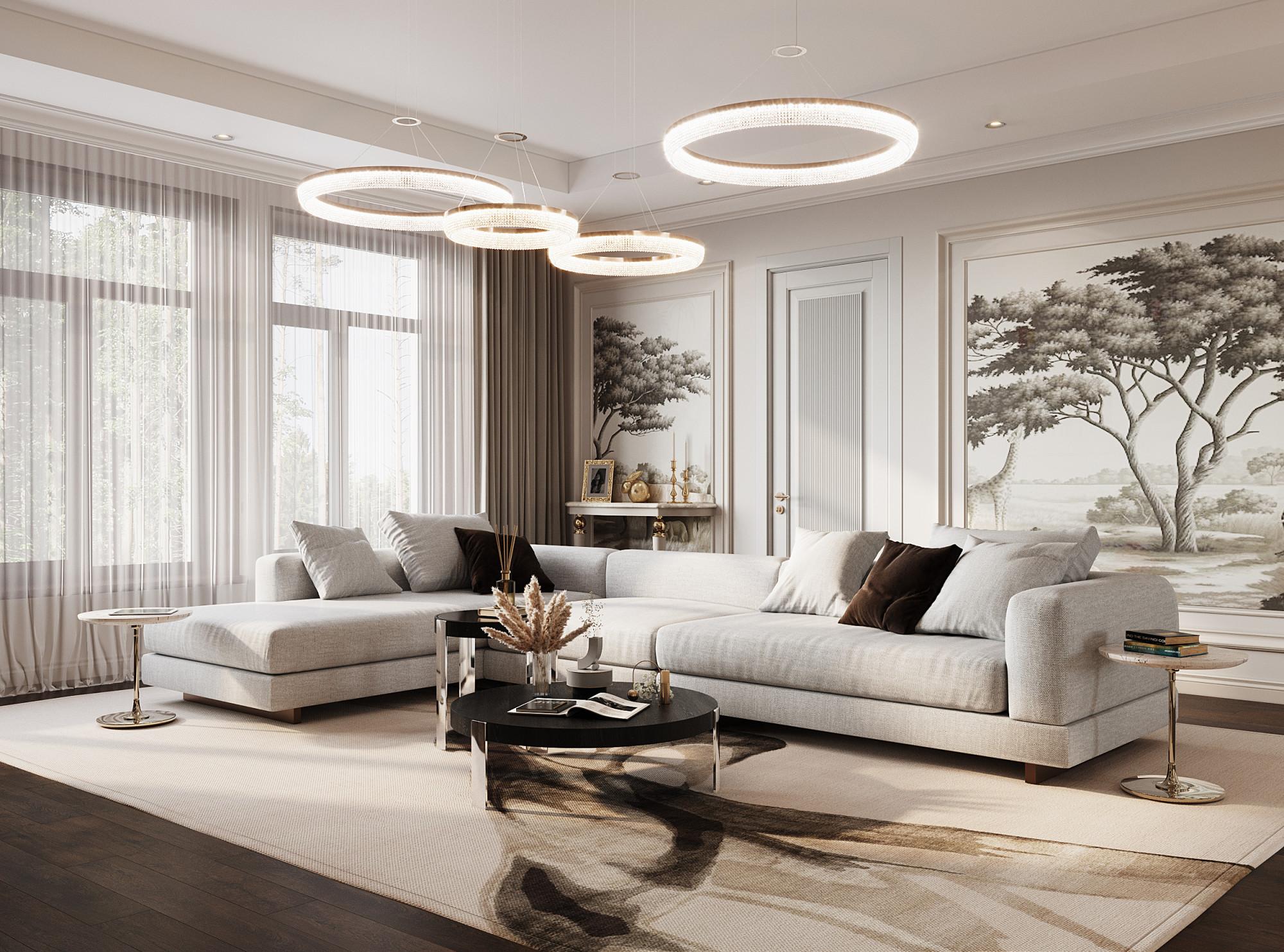 Living room made in the style of Classics Contemporary Minimalism