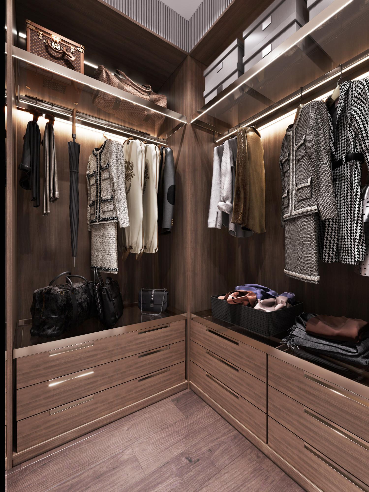 Dressing room in the master bedroom made in the style of Contemporary