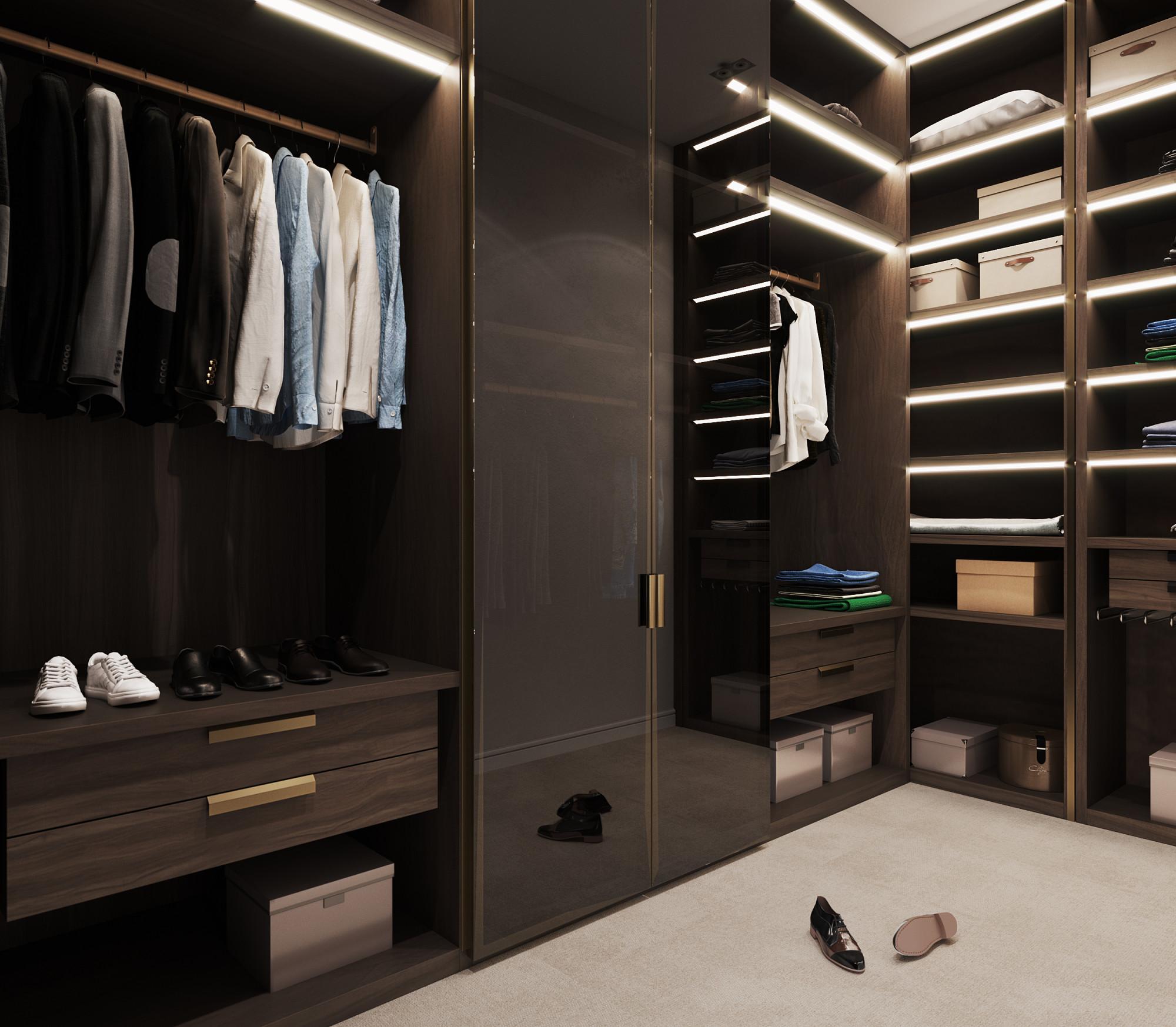 Dressing room in the master bedroom made in the style of Classics Neoclassicism