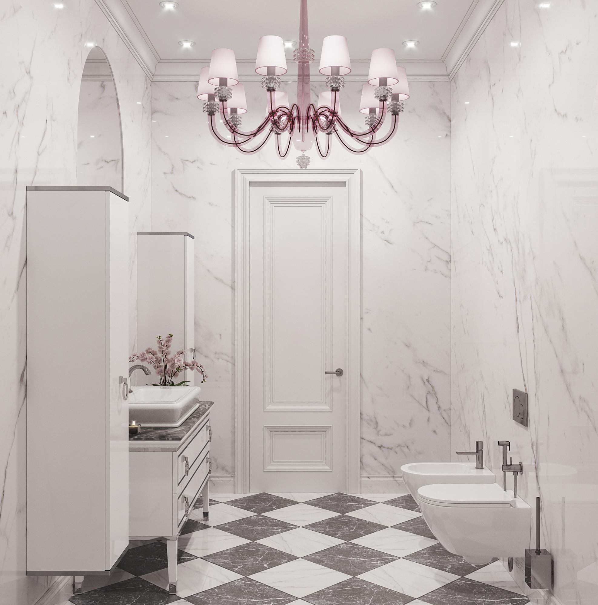 Bathroom in the gym made in the style of Classics Neoclassicism