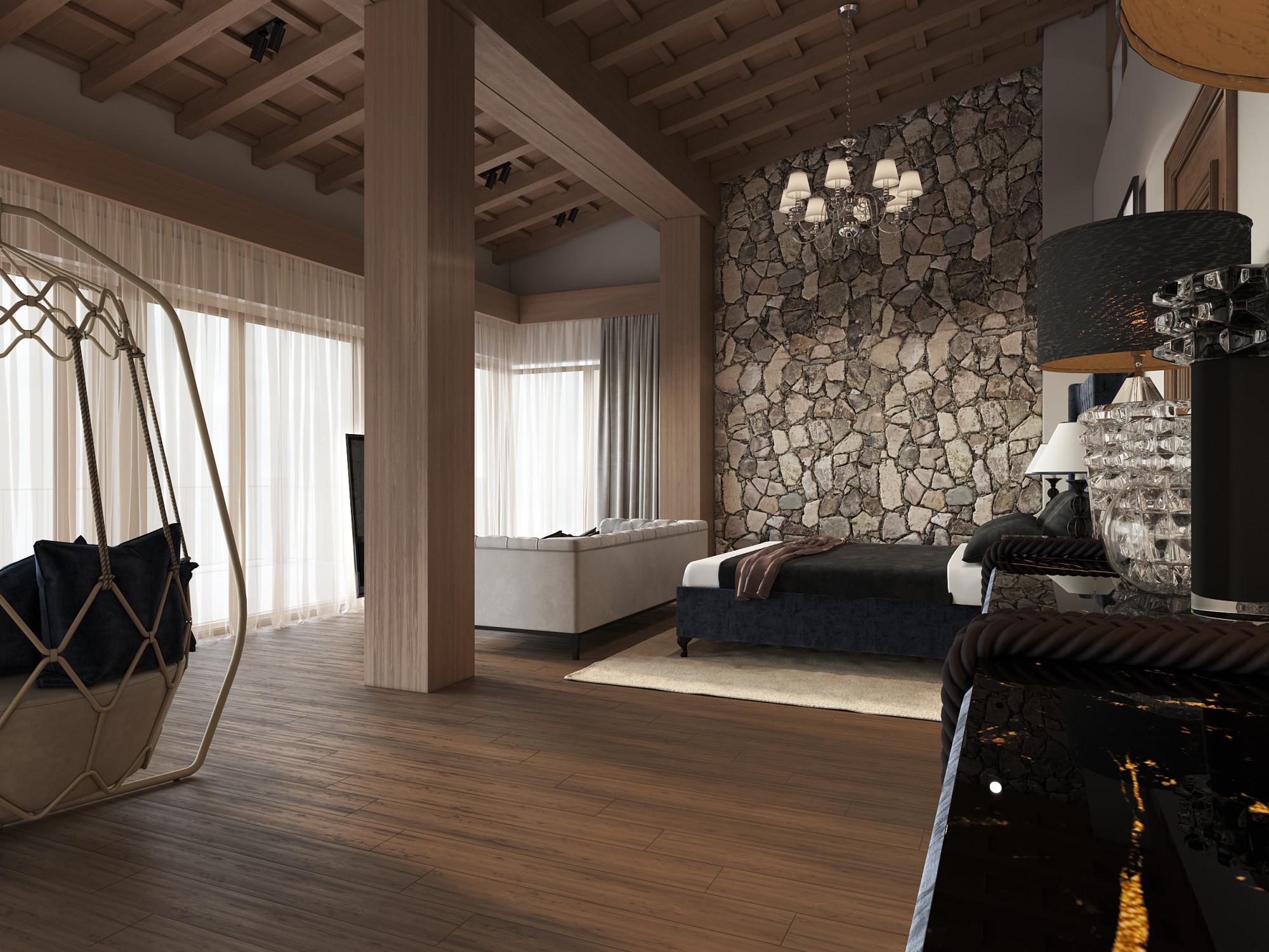 Master bedroom made in the style of Eclecticism Contemporary Chateau Ethnic style