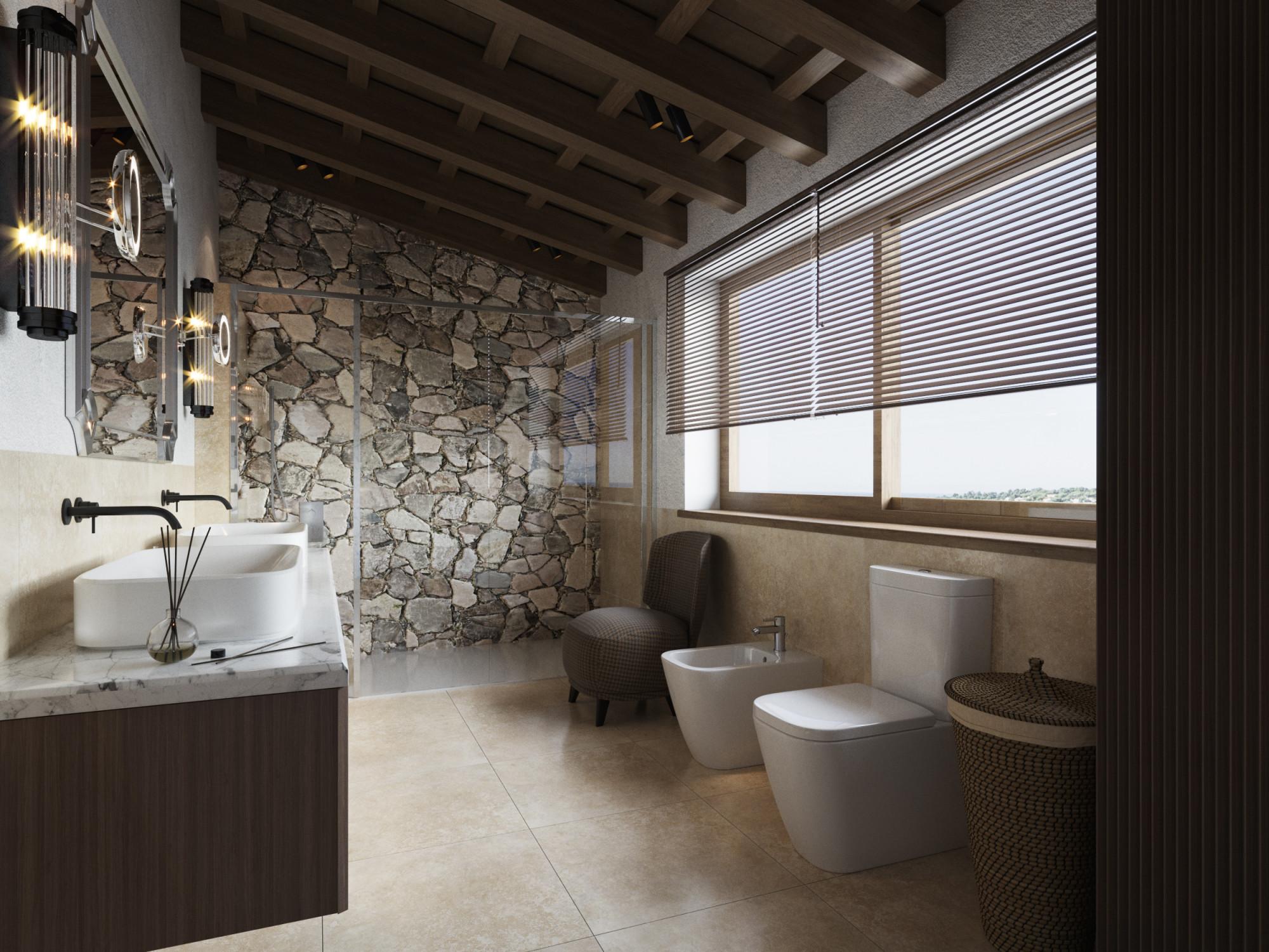 Bathroom in the master bedroom made in the style of Contemporary Eclecticism Chateau Ethnic style