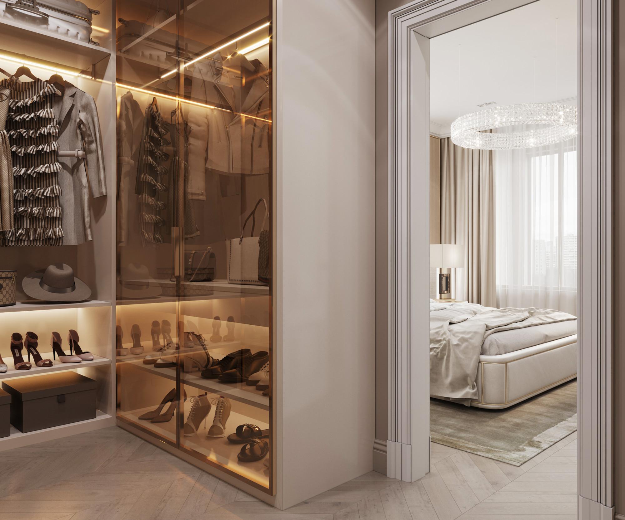 Dressing room in the master bedroom made in the style of Contemporary classics