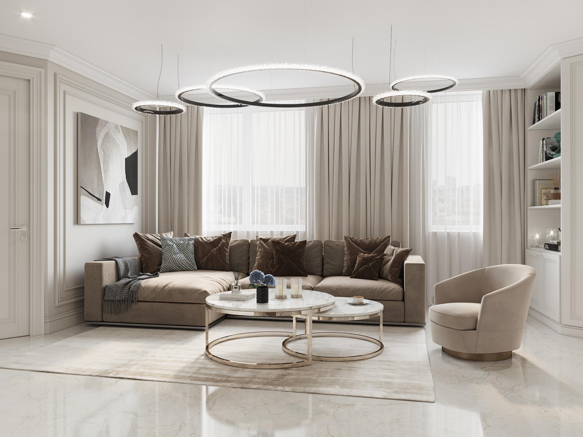Kitchen and living room made in the style of Classics Neoclassicism