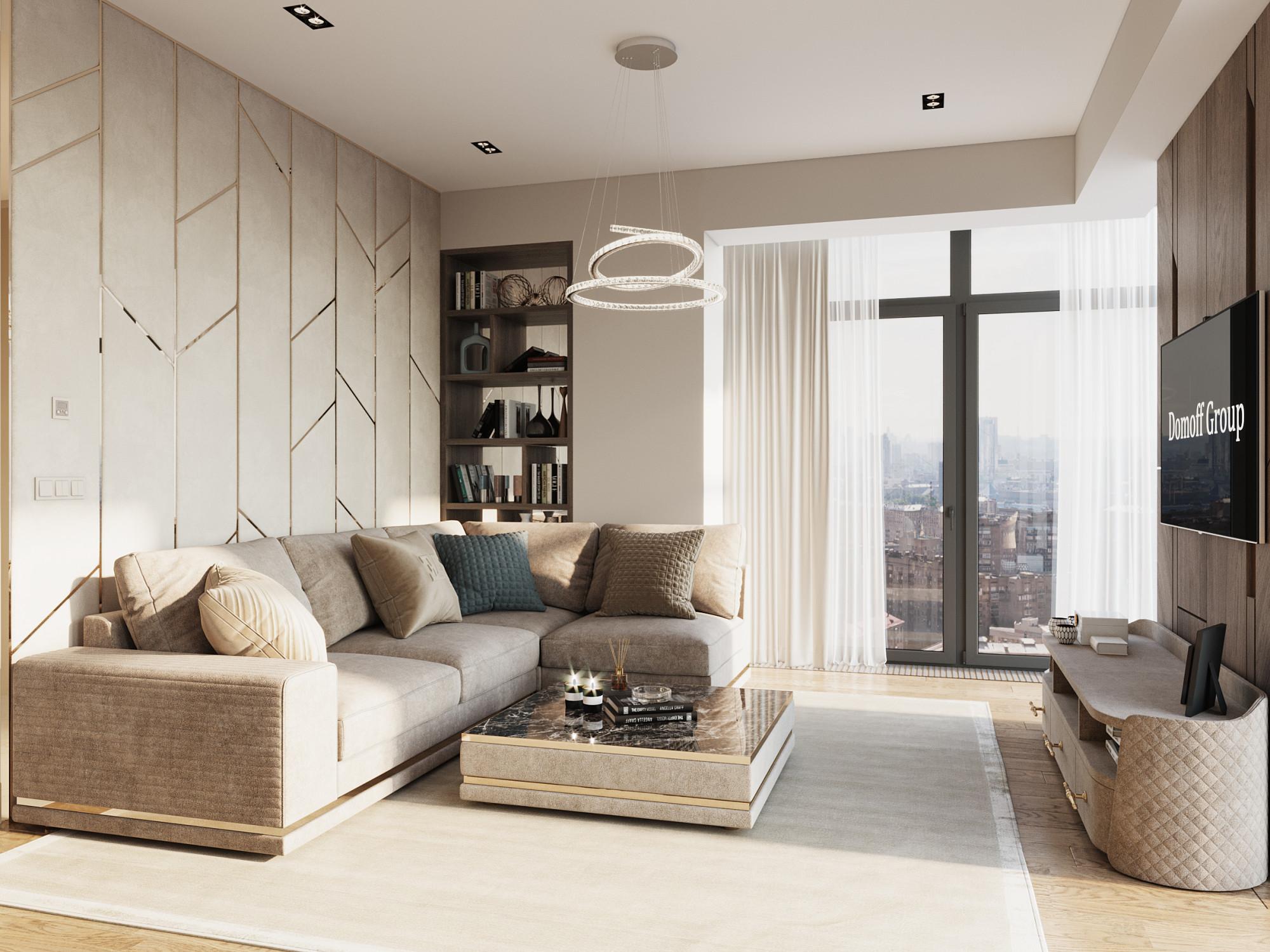 Living and dining room made in the style of Contemporary Neoclassicism