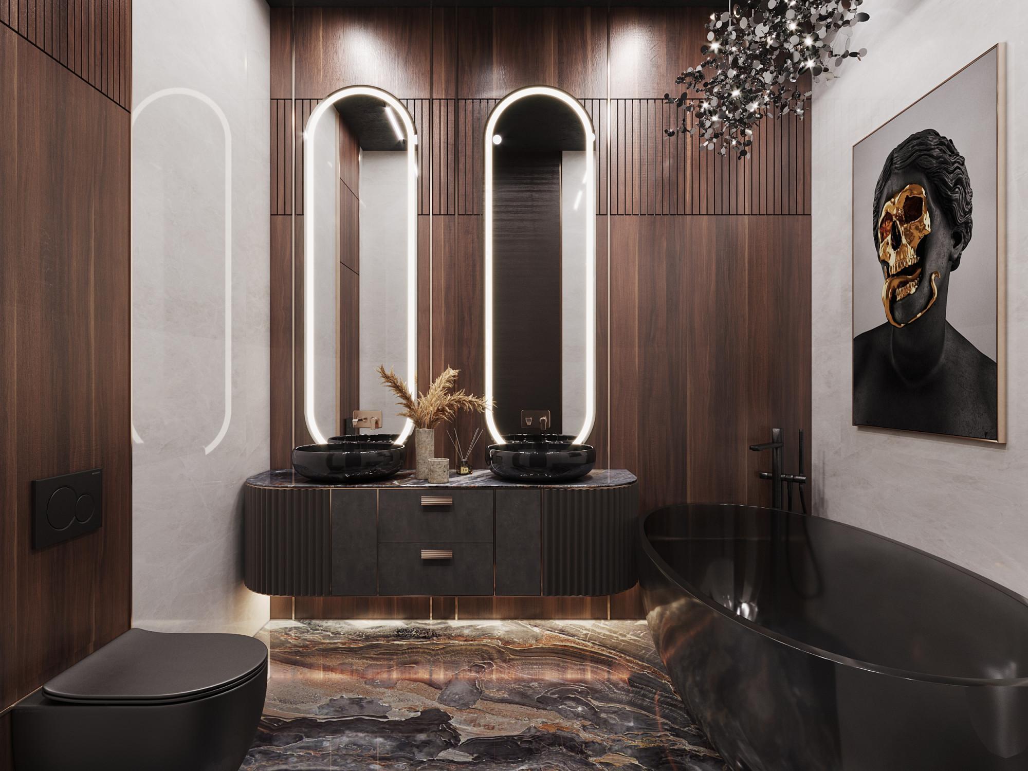 Bathroom in the master bedroom made in the style of Contemporary Eclecticism Expressionism 