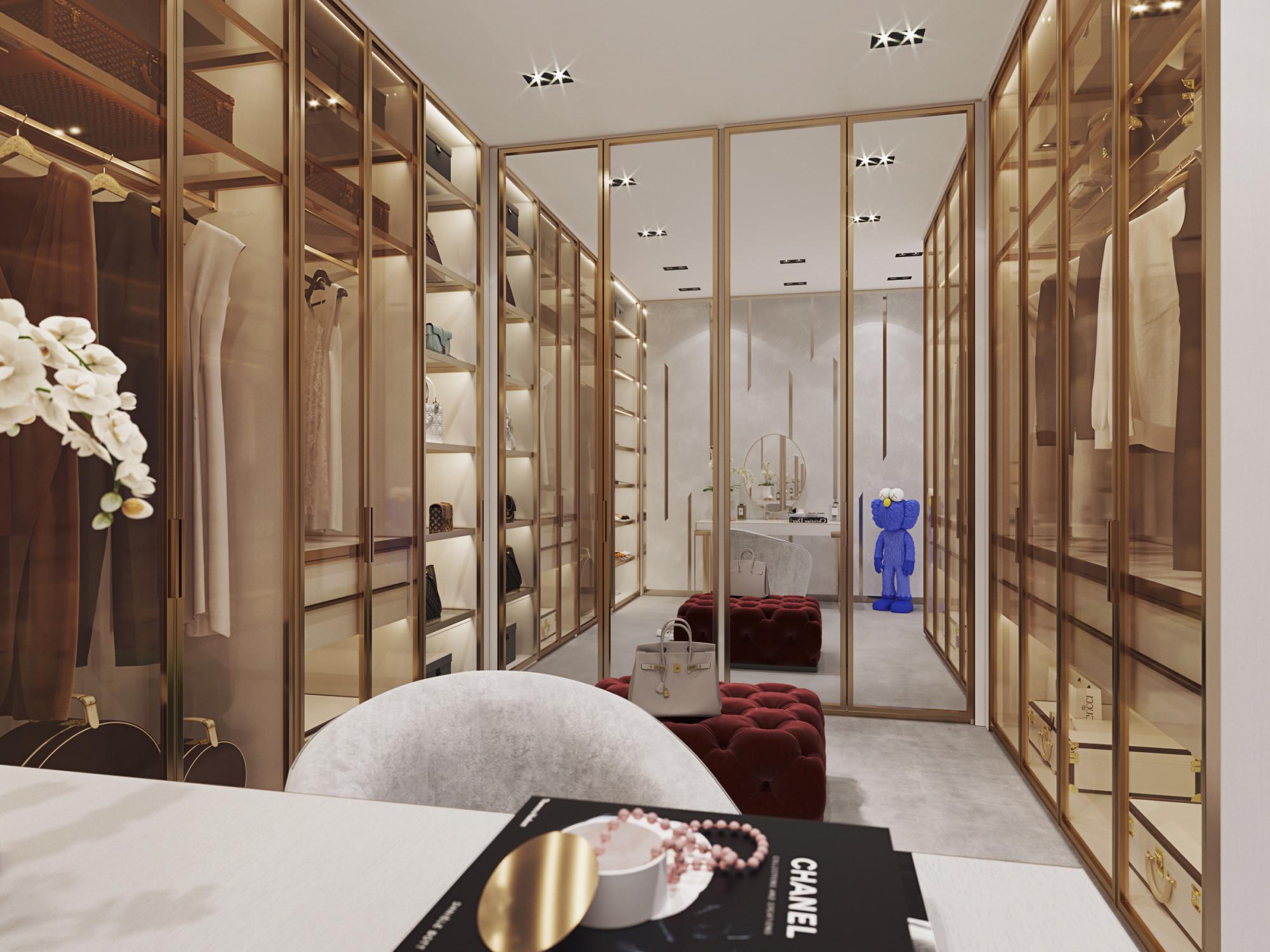 Dressing room in the master bedroom  made in the style of Contemporary Expressionism 