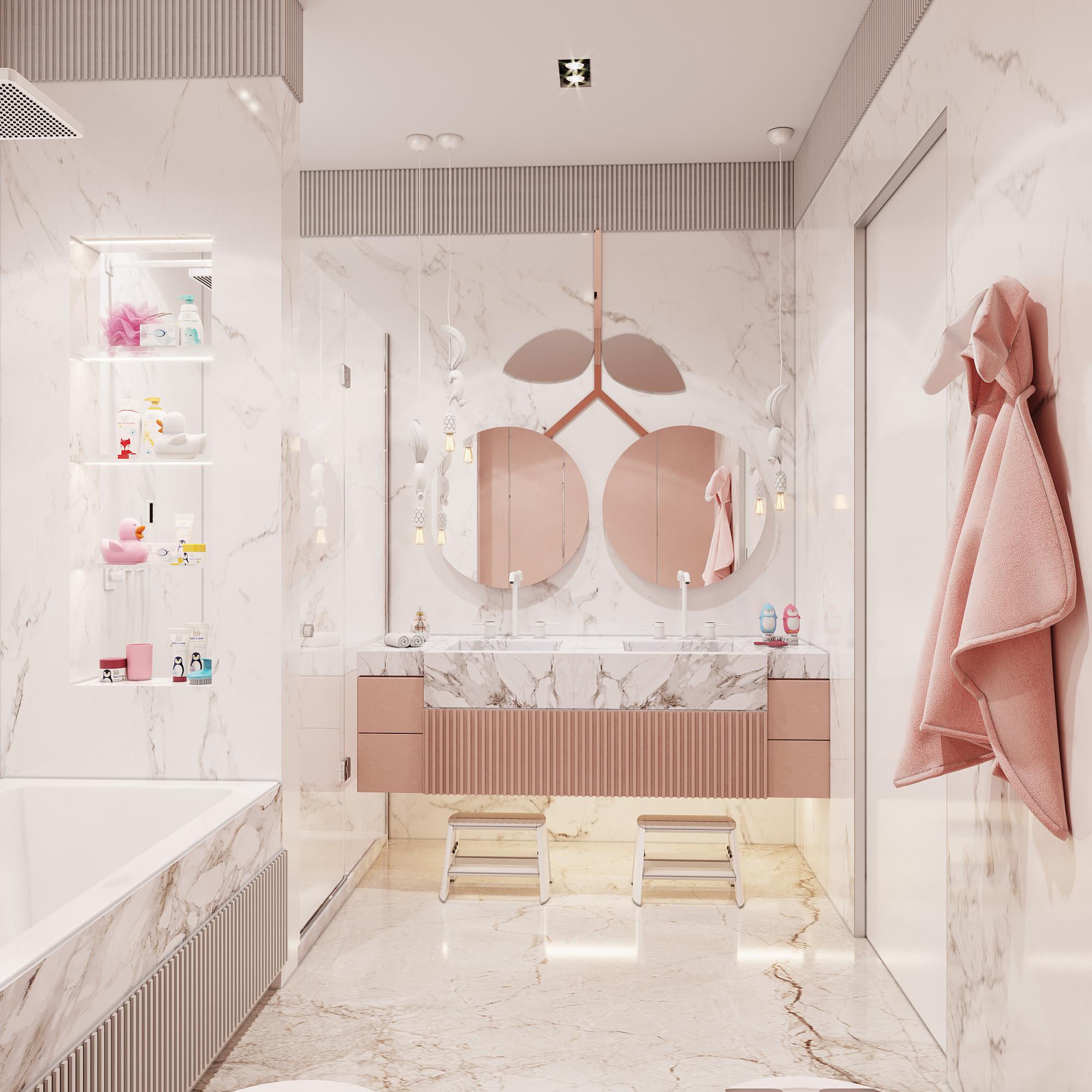 Bathroom in the nursery room made in the style of Contemporary Neoclassicism