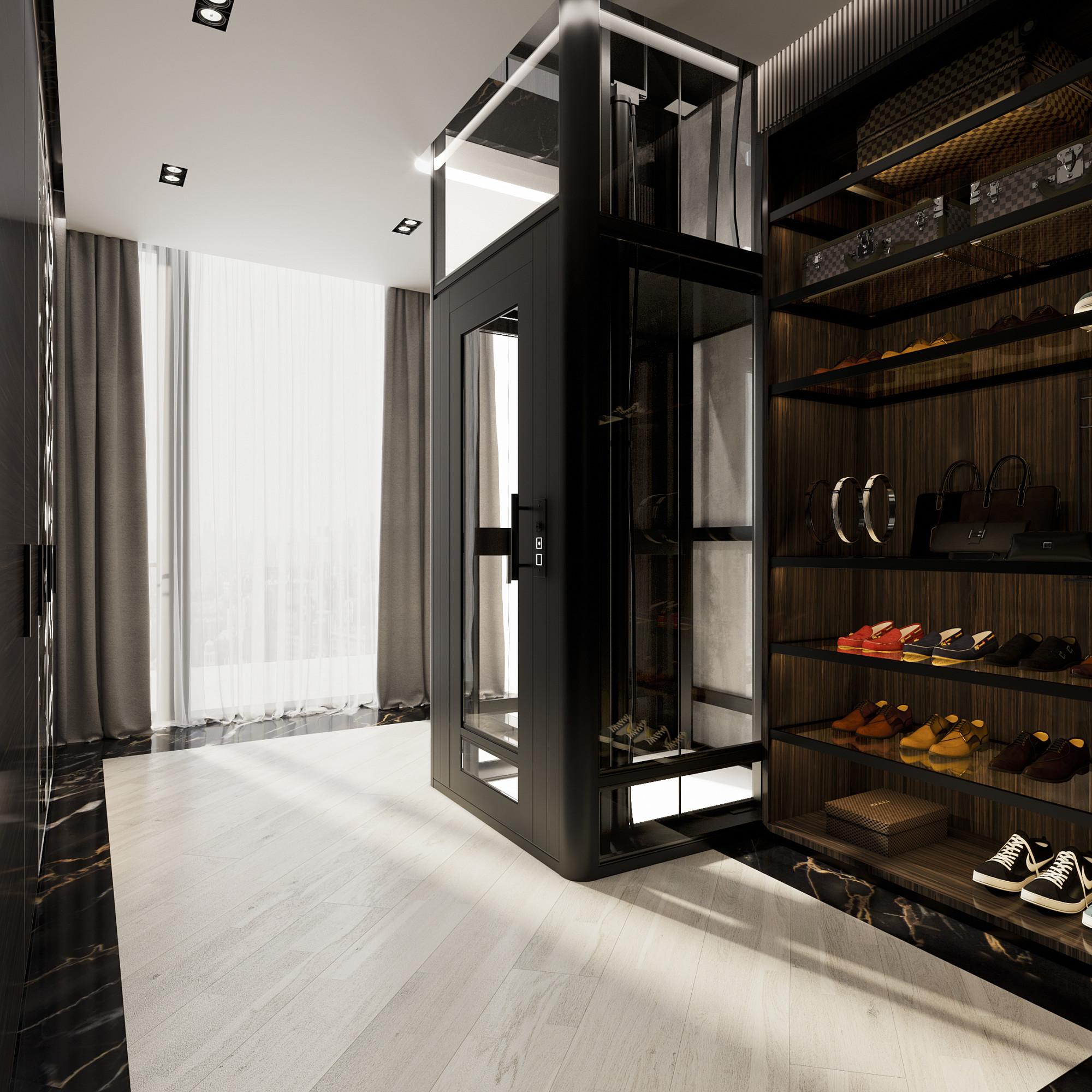 Dressing room in the master bedroom  made in the style of Contemporary