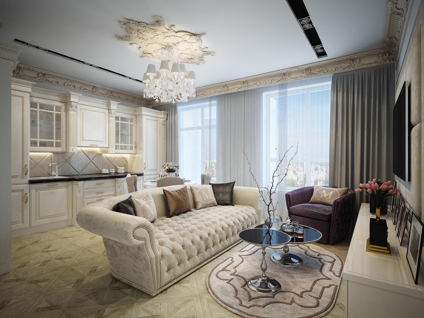 Kitchen&living room made in the style of Contemporary classics