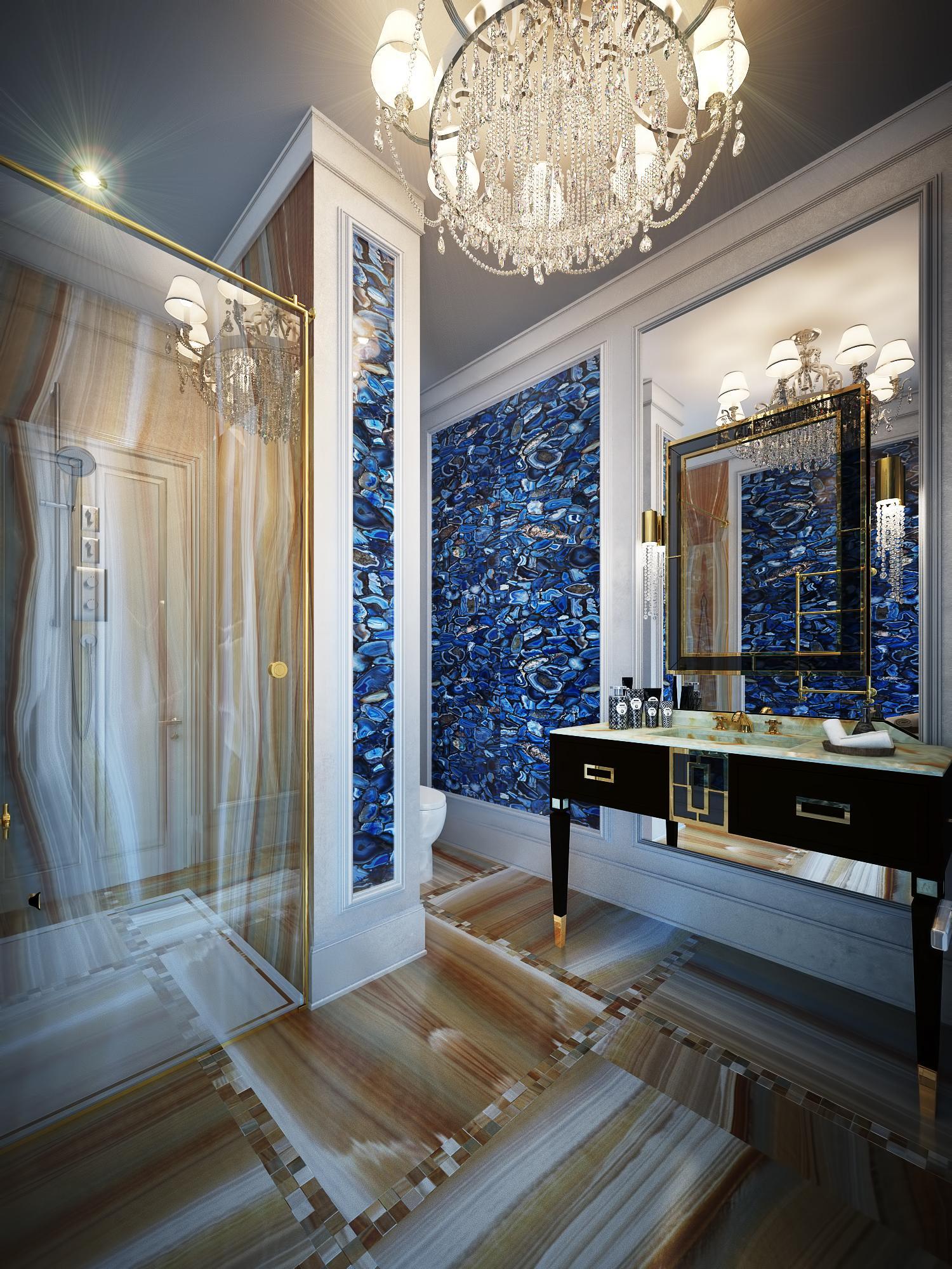 Guest bedroom's bathroom made in the style of Contemporary classics