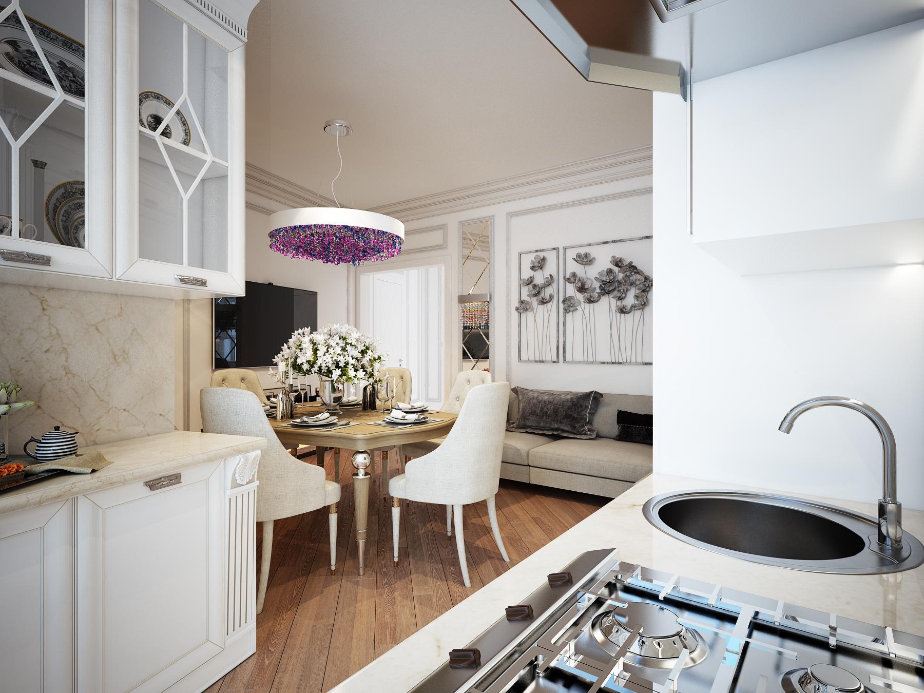 Kitchen&living room made in the style of Contemporary classics