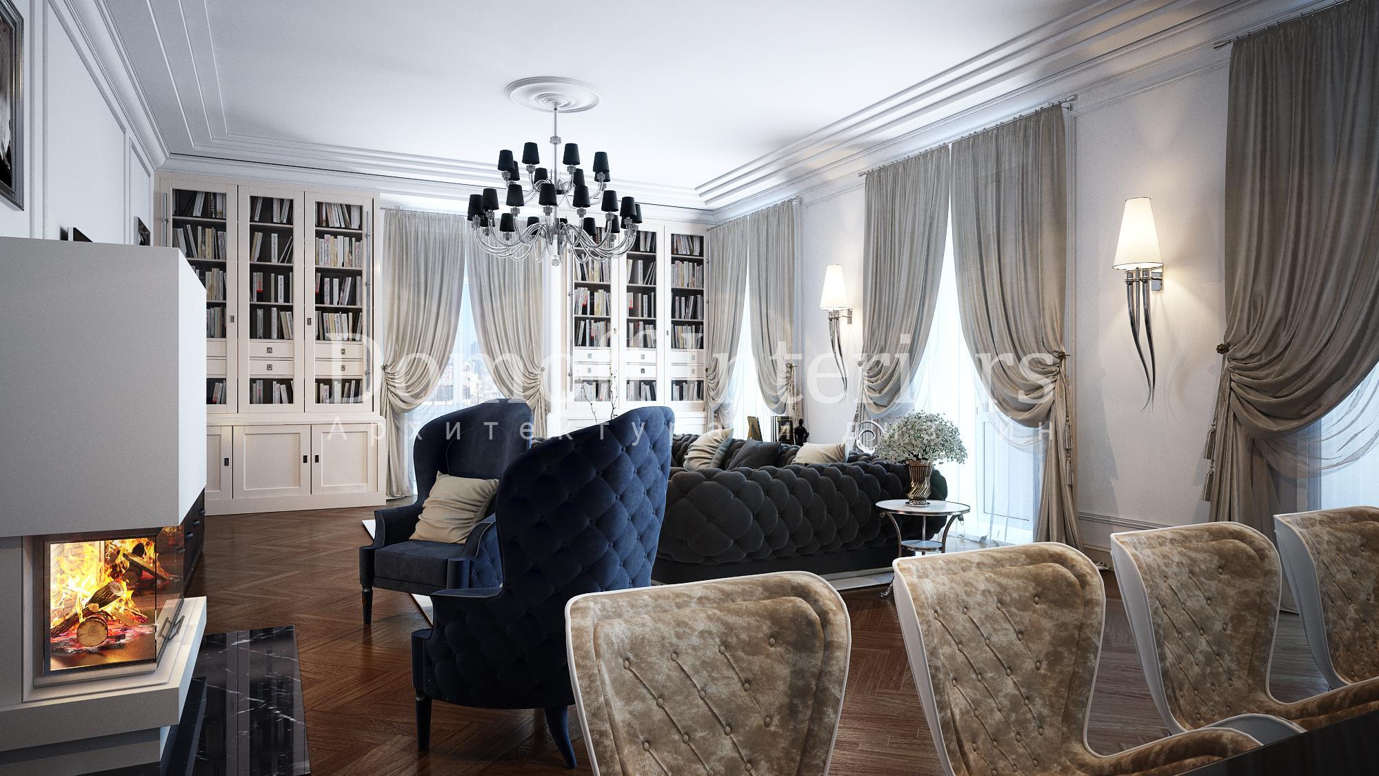 Living room made in the style of Eclecticism Contemporary classics Neoclassicism