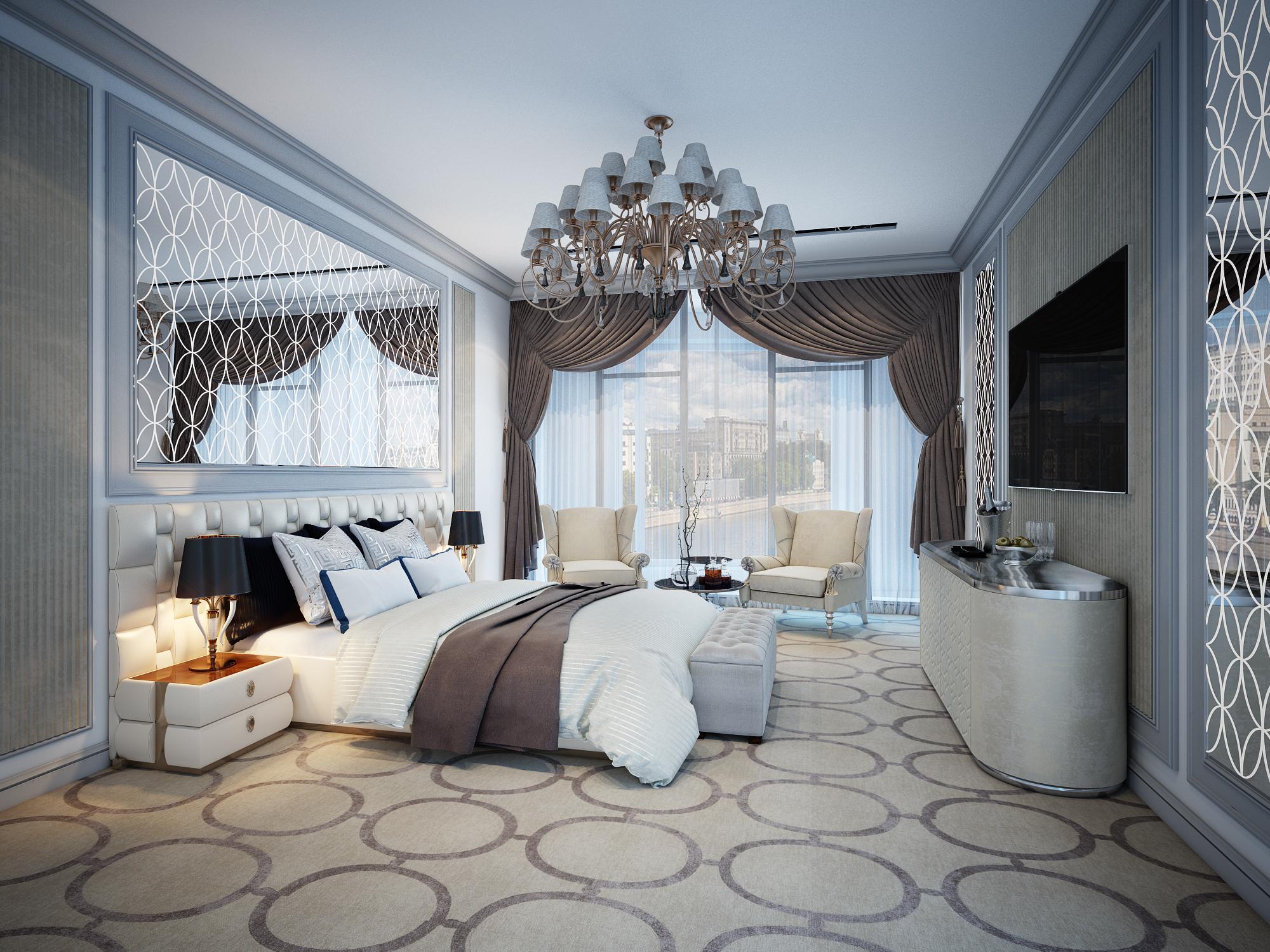 Master bedroom made in the style of Eclecticism Neoclassicism