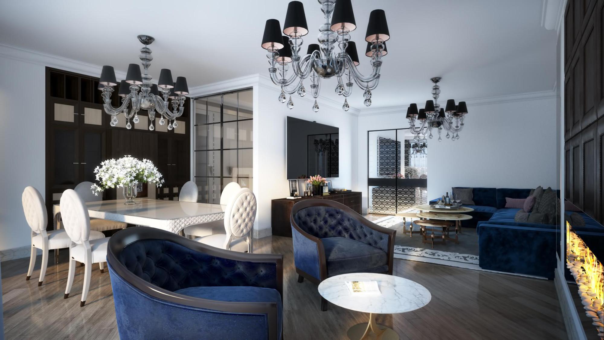 Living room made in the style of Contemporary classics