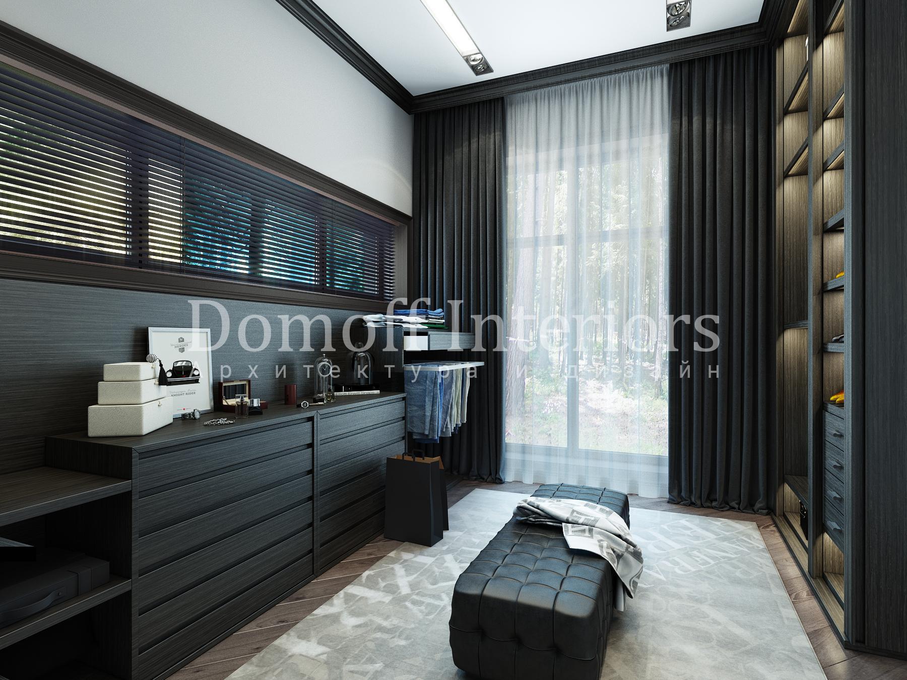 Man's master dressing room made in the style of Contemporary Eclecticism