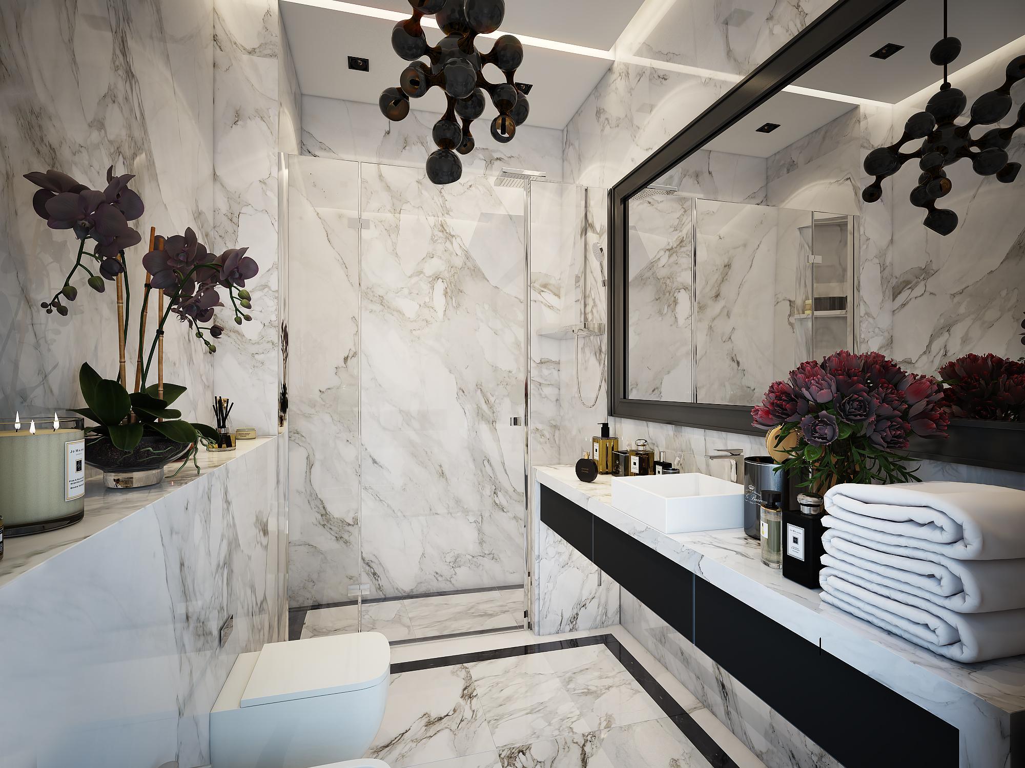 Man's master bathroom made in the style of Contemporary Eclecticism