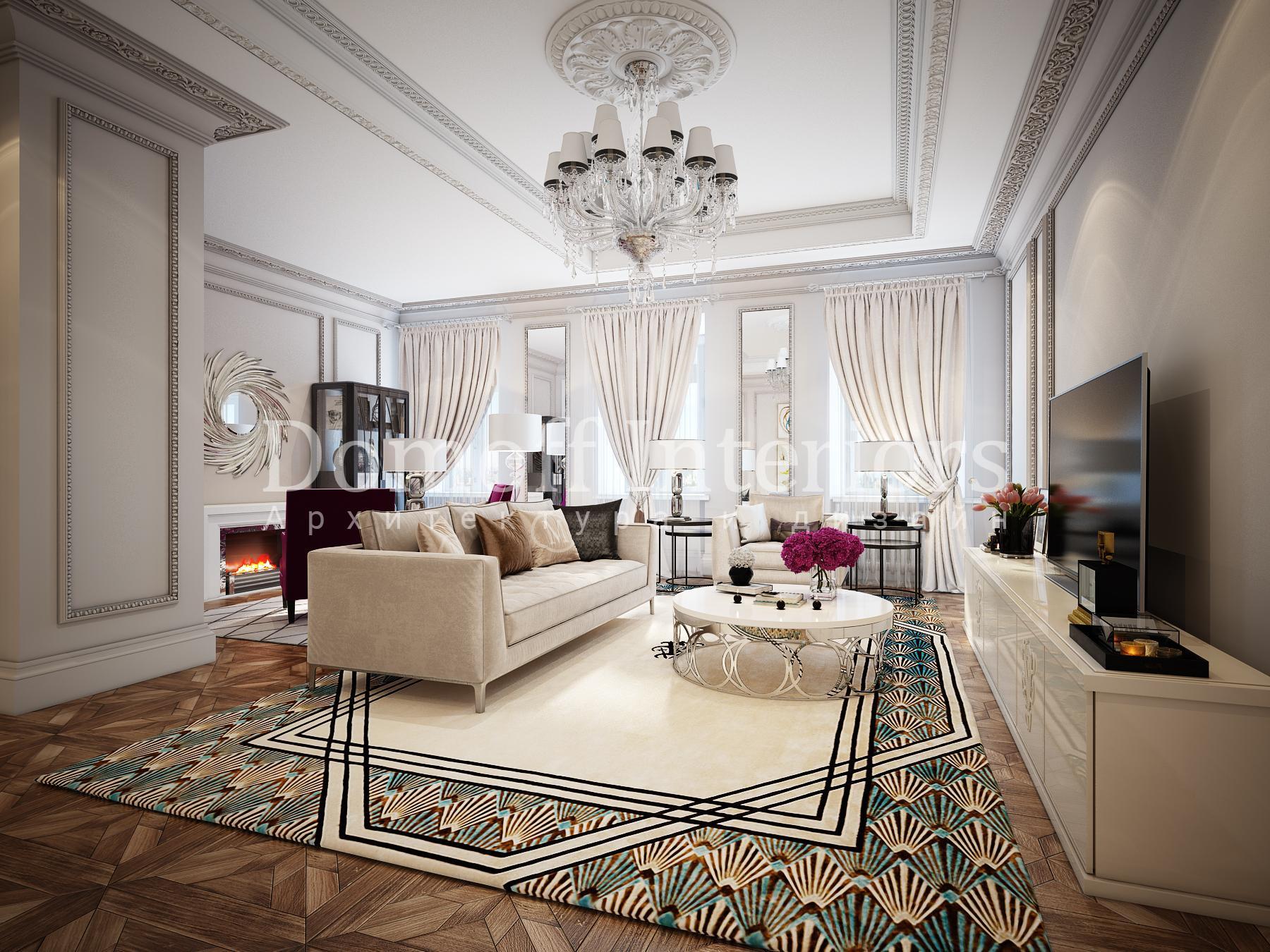 Living room made in the style of Eclecticism