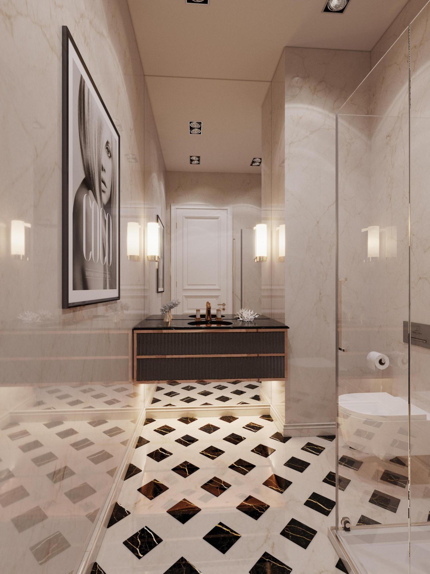 Guest bathroom made in the style of Neoclassicism